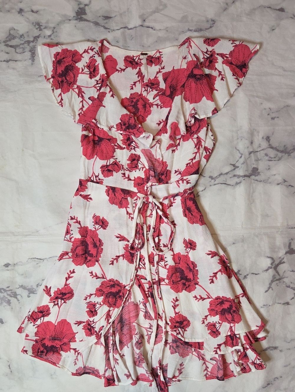 Free People French Quarter Pink Floral Wrap Mini Dress